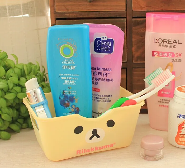 1PC Cute cartoon lovely relaxing bear rectangular desktop plastic storage box 15.5x11x7cm OK 0054