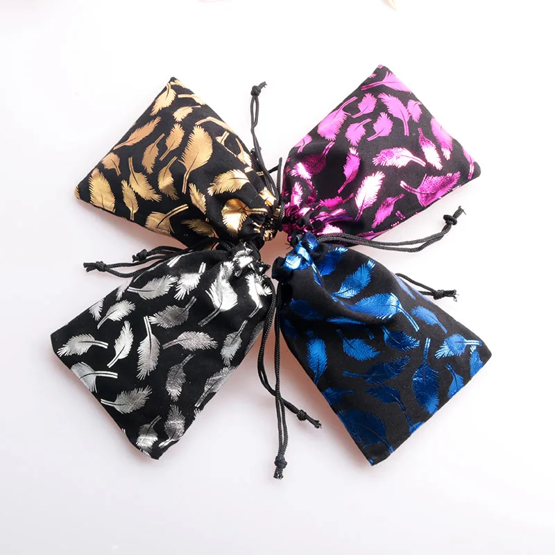 Feather Printing Velvet Bag 8x10cm Small Jewelry Gift Pouch 50pcs/lot Elegant Buggy Bags Coin And Change Pouches Wholesale