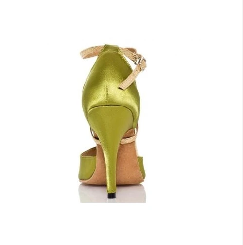 Chaussures de danse latine en satin pour femmes, talons mi-hauts verts, chaussures de tango et de salsa pour dames, populaire, remise professionnelle