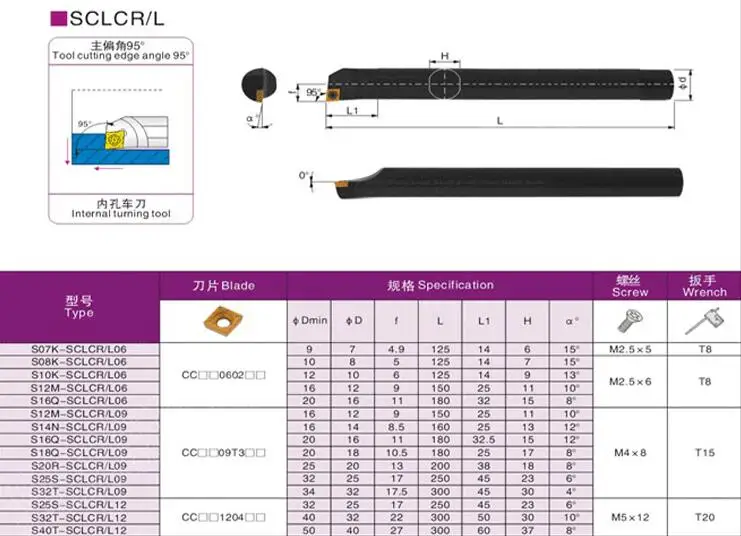 S12M/S14N/S16Q/S18Q/S20R/S25S/S32T-SCLCR09/SCLCL09 Internal turning tool Lathe Turning Tool Holder cnc  tool