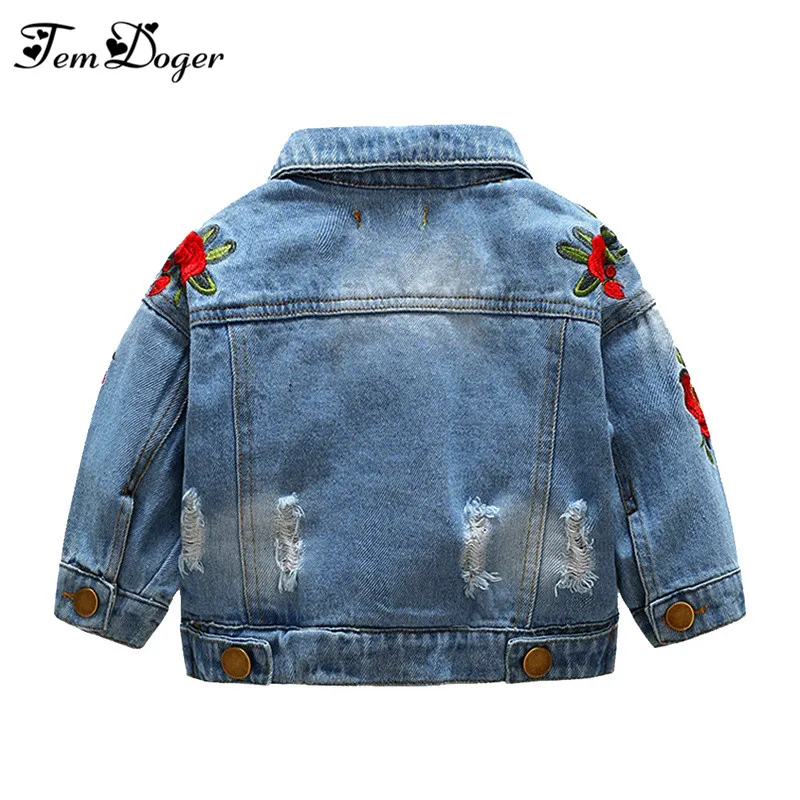 Tem Doger Baby Girls Outerwear Coats 2018 Newborn Infant Baby Jeans Coat for Girl Ripped Outwear Bebes Embroidery Denim Jackets