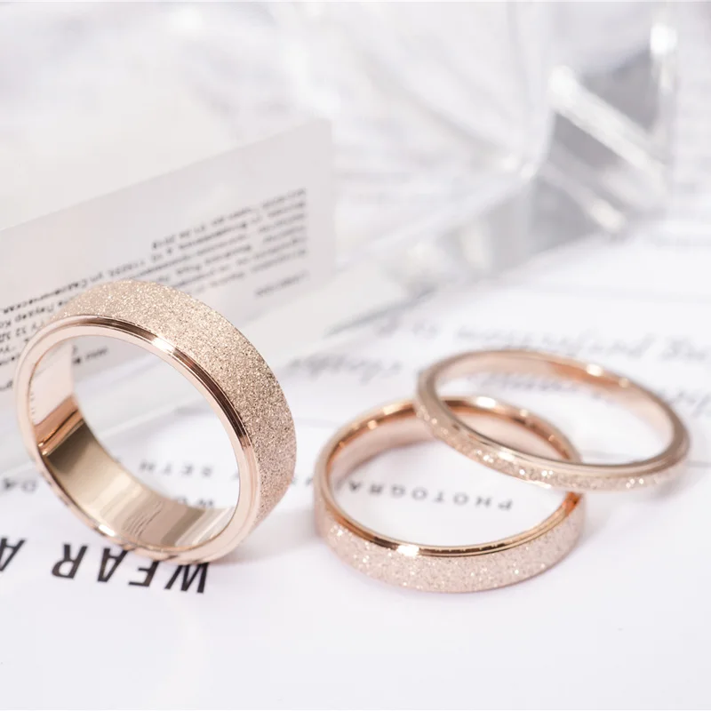 YUN RUO Rose Gold Color Frosted Finger Ring for Woman Man Wedding Jewelry 316L Stainless Steel Top Quality Never Fade Size 3-10