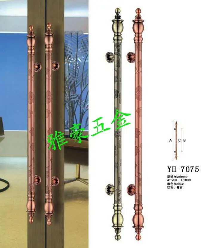 Chinese antique wooden handle modern carved bronze glass door handle door handle European style villa