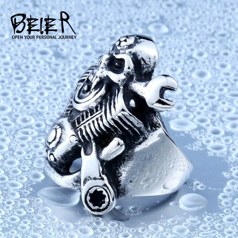 Beier new store 316L Stainless Steel men ring new hot sale  Motorcycle Skull biker Ring  fashion jewelry LLBR8-410R