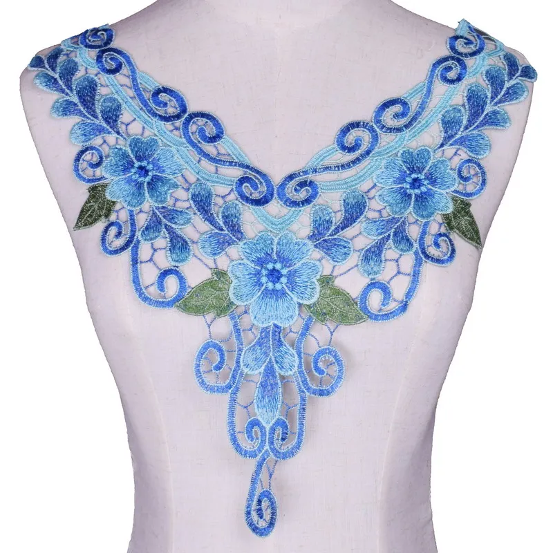 Craft Blue Purple Green Collar Floral Embroidered Applique Trim Decorated Lace Neckline Collar Sewing Accessories