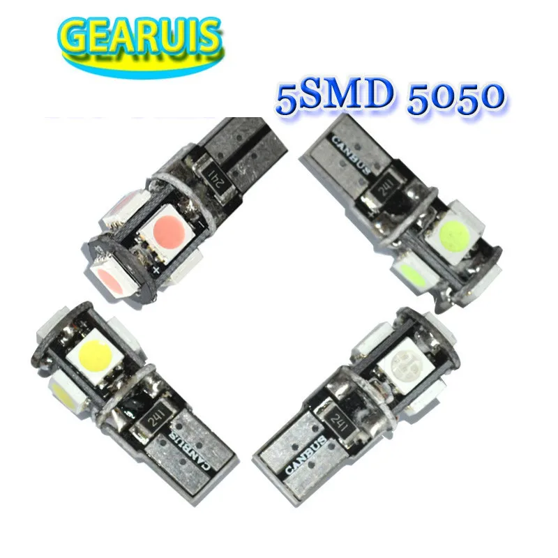 100X car led t10 canbus 5smd 5050 led 5 smd 3 chips w5w wedge light bulb lamp 194 168 501 white red yellow green ice blue 12v