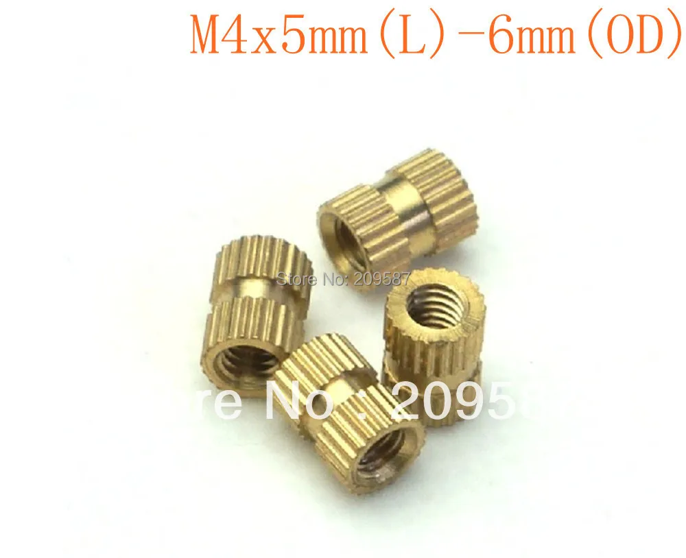 100Pcs ทองเหลือง Knurl Nuts M4x5mm(L)-6มม.(OD) เมตริกเกลียว