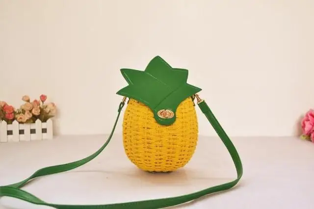 

18x15CM Pineapple Female Bag Skeleton Straw Bag New Female Lemon Yellow Summer Messy Straw Bag A2852