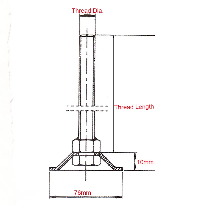 2pcs 76mmm Base M14/M16 Thread Adjustable Foot Cups 80/100/120/150mm Articulated Leveling Foot for Furniture/Pipe Rack