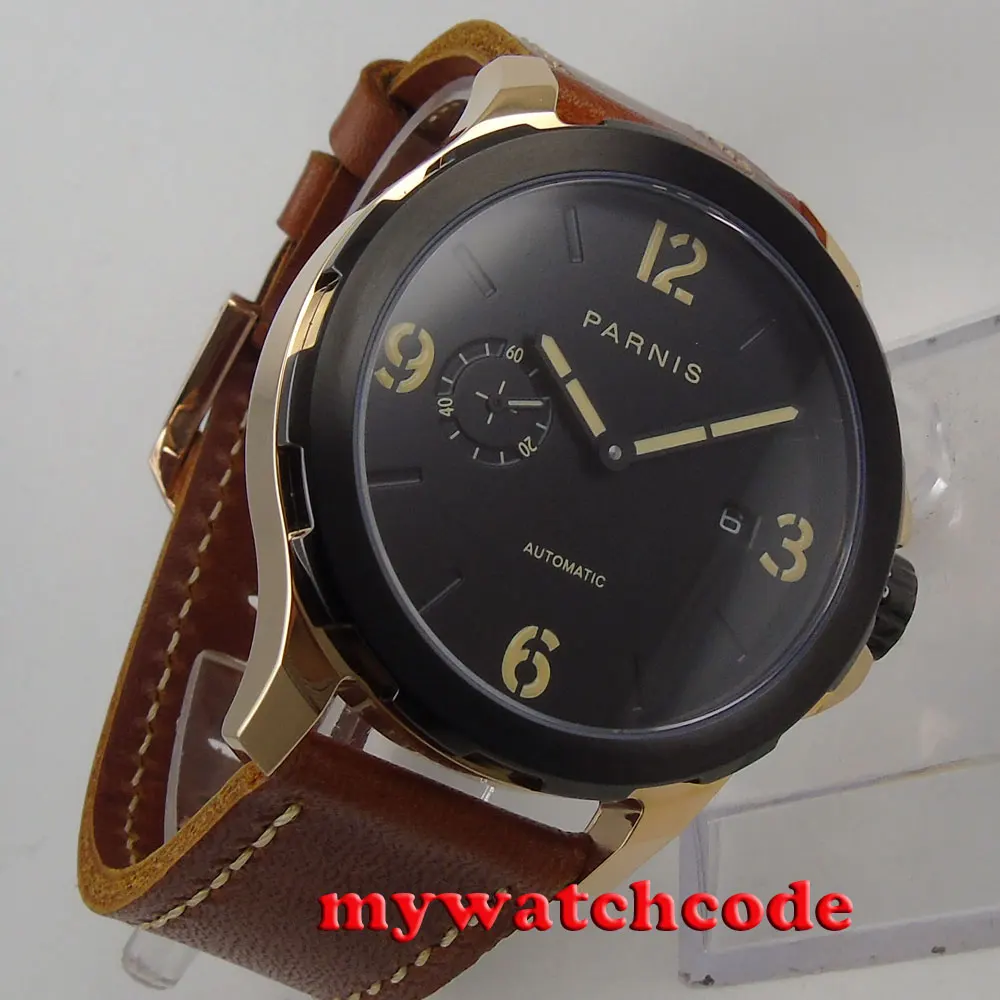 44mm Parnis black dialcase rose golden case Sapphire glass Automatic Mens Watch