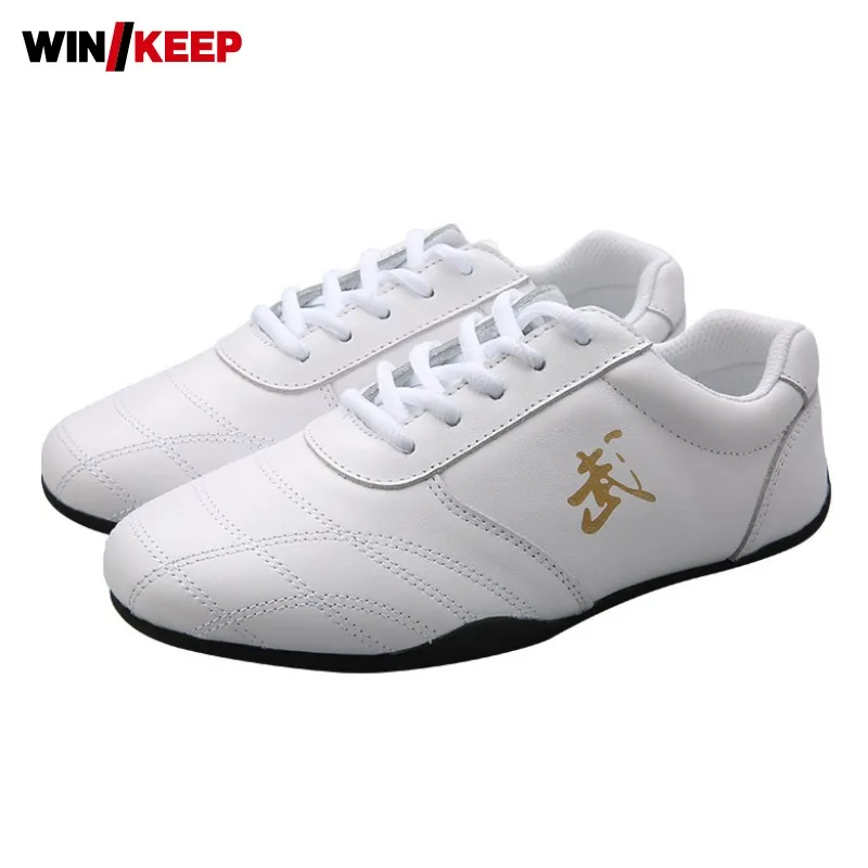 Women Men Tai Chi Shoes Lace Up Genuine Leather Wushu Trainers Lovers Outdoor Sport Running Shoes Flats Kung Fu Workout Sneakers