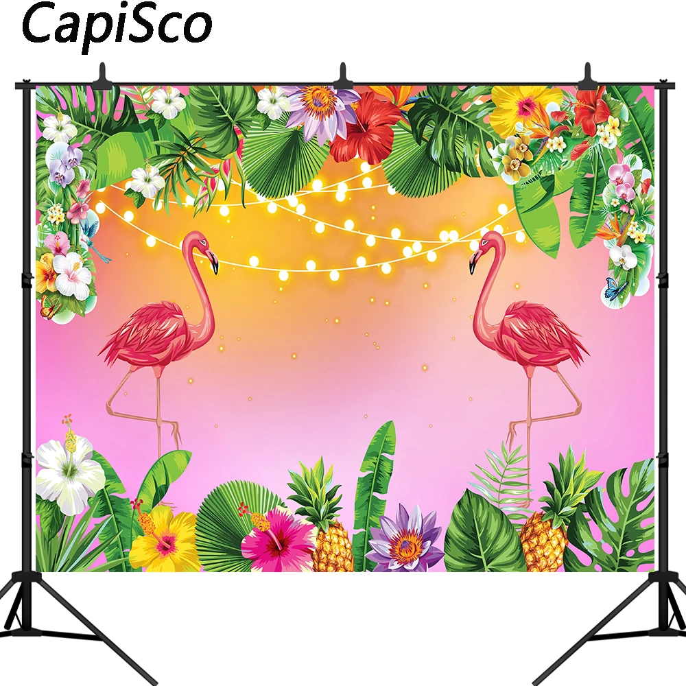 

Capisco tropical style flowers with flamingo birthday background custom backdrop photocall for a photo shoot for the photo