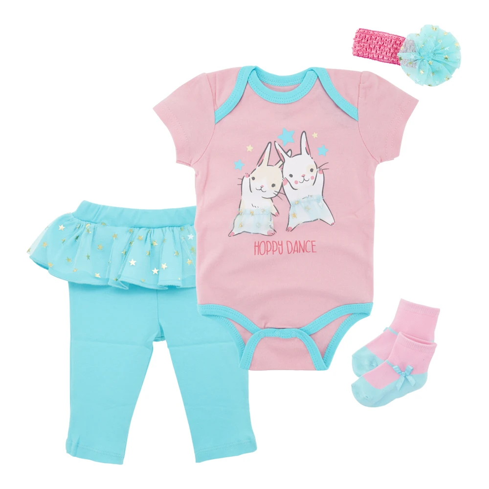 

Cute Baby Girls Bodysuit Sets Playsuit Pants Headband Outfit Set 4pcs Newborn Infant Baby Girls Jumpsuit Suits Vestidos De Bebes