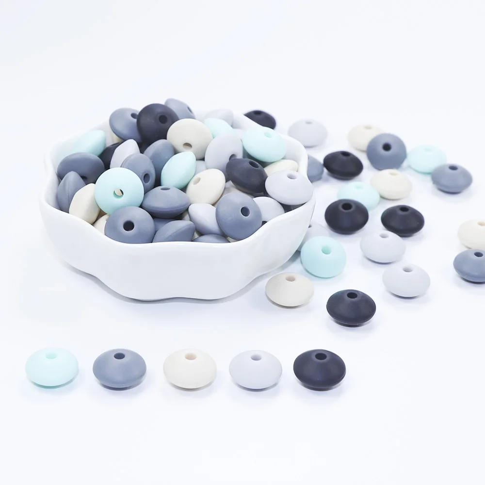 Joepada 50Pcs 12MM Linsen Silikon Perlen BPA Frei Diy Beißring Zahnen Halskette Schmuck Perle Baby Beißring Baby Schnuller kette