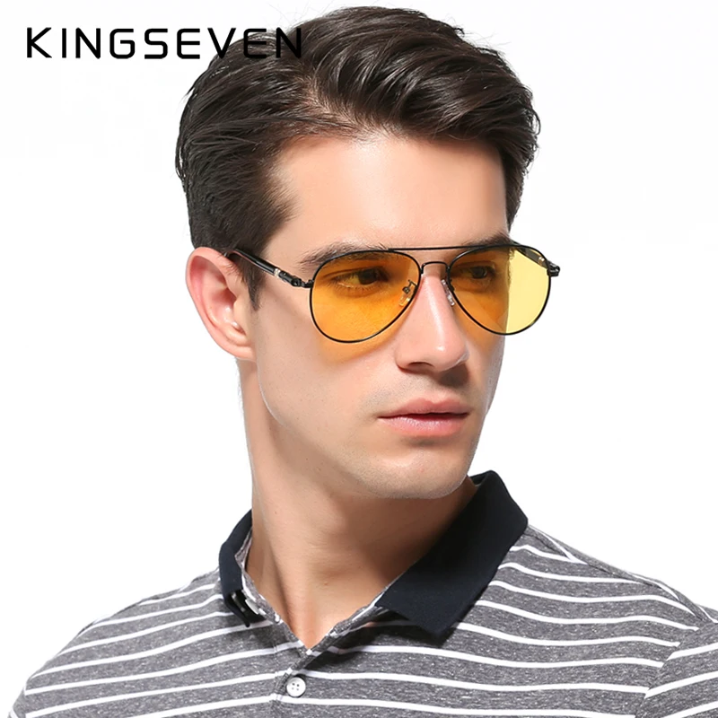 KINGSEVEN Mens HD Night Driving Glasses Polarized Anti-glare Rain Day Night Vision Sunglasses Outdoor yellow lens sunglasses