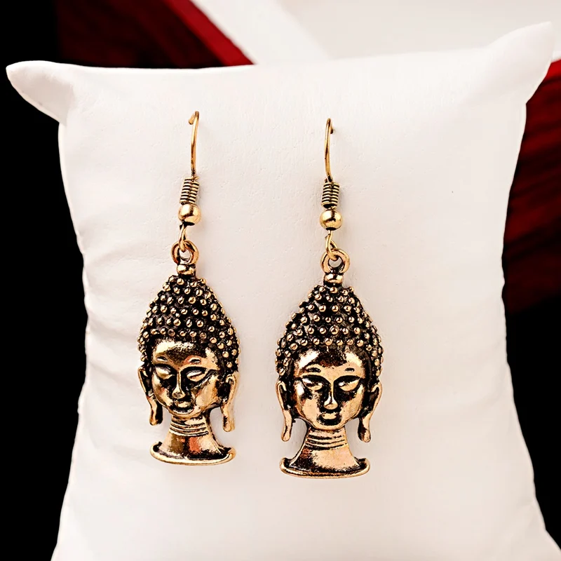 2020 Silver Color Buddha Dangle Earrings Women Fashion Ethnic Indian/Thailand Buddha Earrings Jhumka Earrings HQE275