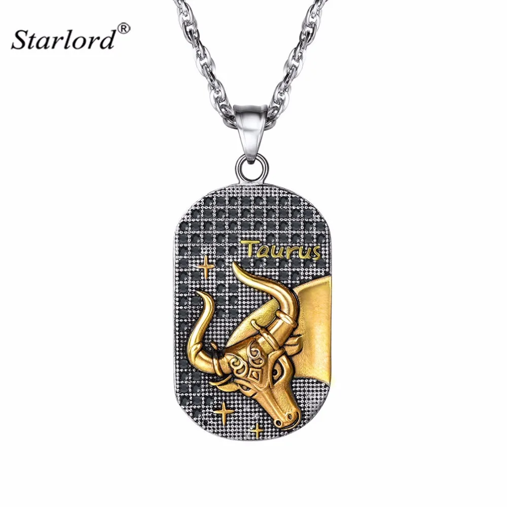 Taurus Pendant Necklace Stainless Steel Constellation Gift Patron Saint Marc Necklace Cameo Dog Tag Zodiac Sign For Men P2922