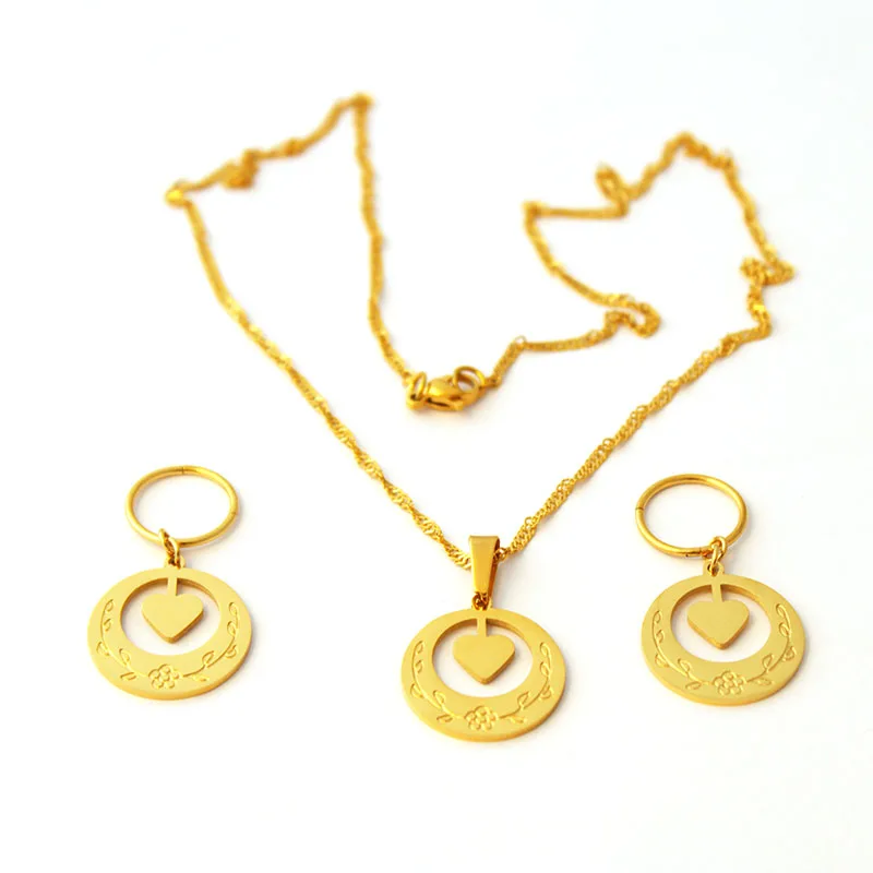 New Zealand Heart Pendant Earrings Necklaces Jewelry set for Women Gold Color Marshall Guam Hawaii  Birthday Gifts