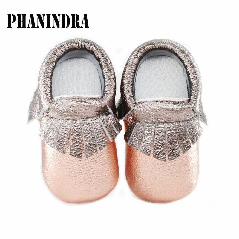 Rose gold color baby moccasins genuine leather First Walkers Soft shoes Baby boy shoes  girls tassels infant Fringe Shoes 0-30mo