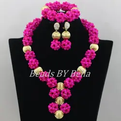 Hot Opaque Fuchsia Crystal Beads Balls Necklace Nigerian Wedding African Beads Bridal Jewelry Sets ABF452