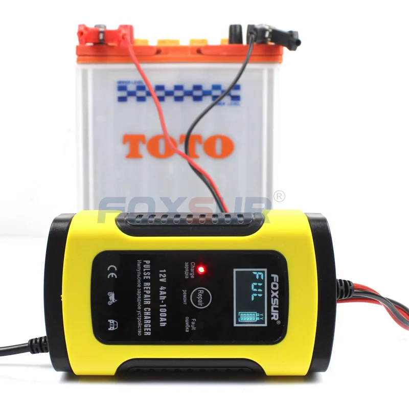 FOXSUR 12V 5A Pulse Repair Charger with LCD Display, Motorcycle & Car Battery Charger, 12V AGM GEL WET Lead Acid Battery Charger