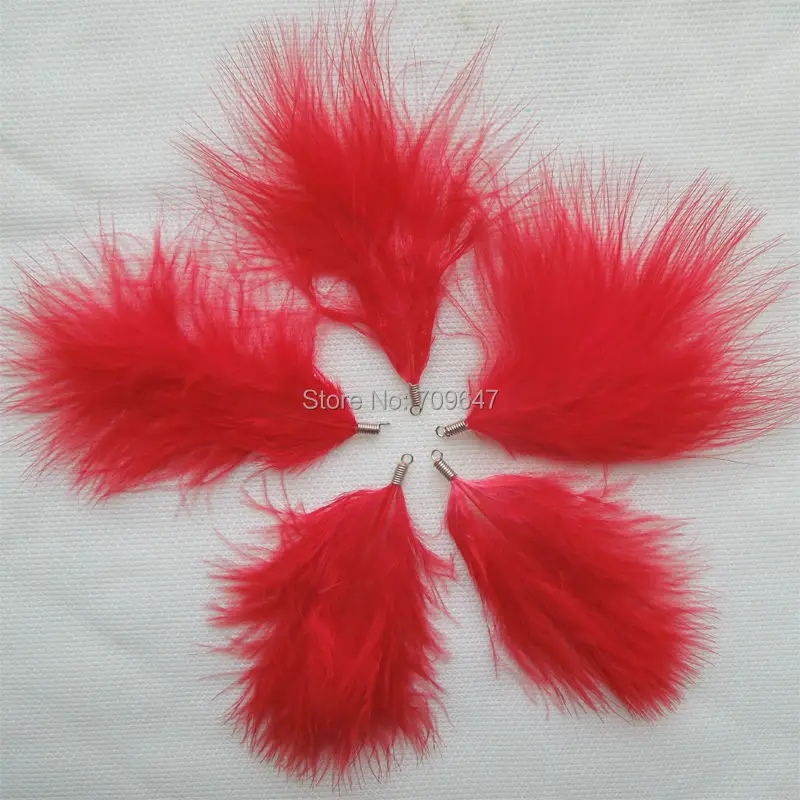 

10pcs/lot!Fluffy Red BLOOD QUILL TURKEY MARABOU FEATHERS,Marabou Feathers with SPRING FASTENERS for jewelry making 6-8cm