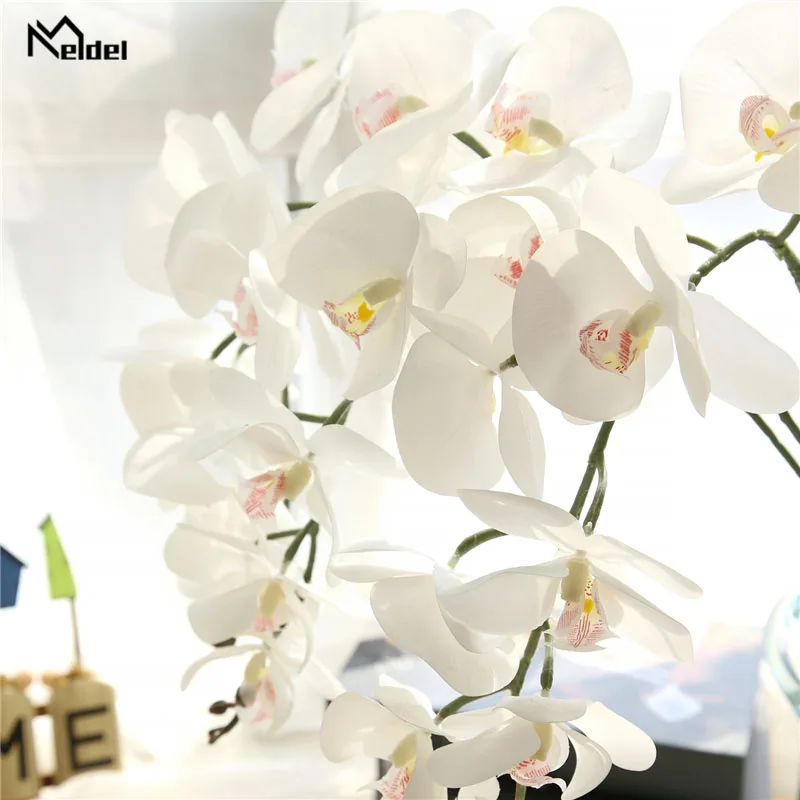 Meldel buquê de casamento e damas de honra, buquê de orquídea artificial, flor de phalaenopsis, decoração para casa e escritório