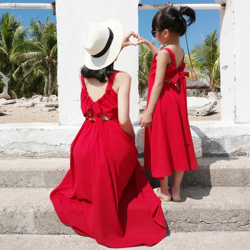 Mother Daughter Dresses Matching Summer Maxi Dress Long Birthday Party Wedding Dresses Red Mom Daughter Matching Clothes