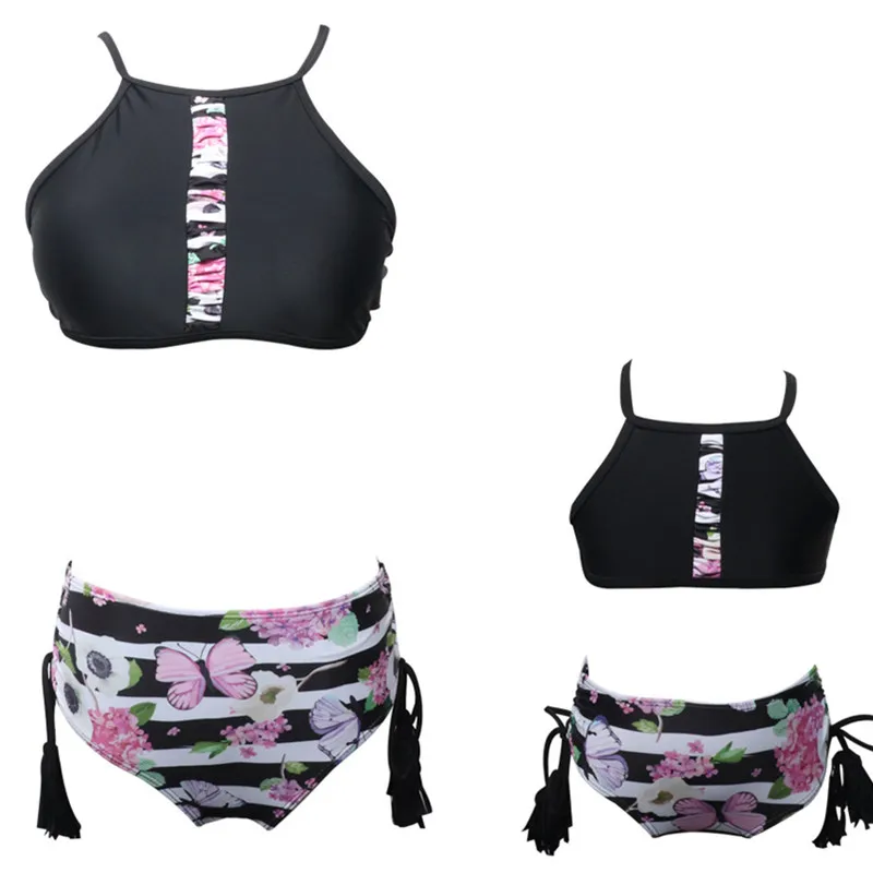 Mother Daughter Đồ Bơi với Băng Tua Mẹ Và Con Gái Bikinis Gia Đình Phù Hợp Với Floral Printed Mẹ và Cô Gái Đồ Tắm