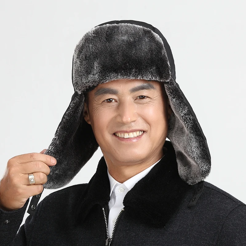 

A133 Man Bomber Hat Mask Caps Fur Earflap Caps Russian Ushanka Hat Faux Leather Fur Snow Ski Caps