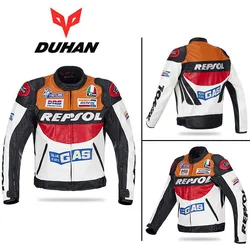 Men's DUHAN Moto Cycling Jackets Clothing Motocross Motorbike GP REPSOL Motorcycle Riding Jacket PU Microfiber Leather Windproof