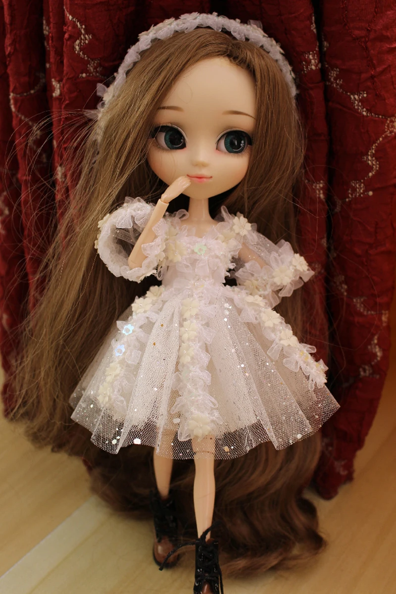 2PCS/Set Lace Star Shinning Dress Princess Skirt Gauzy Dress + Hair band for  Kurhn Momoko 1/6 Dolls Accessories no doll