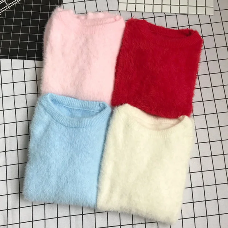 Mohair Fur knitted sweater Pullovers Women Clothes 2022 NEW Winter Fashion Plush Soft Warm Jumper Female Sweater Casual Tops 43