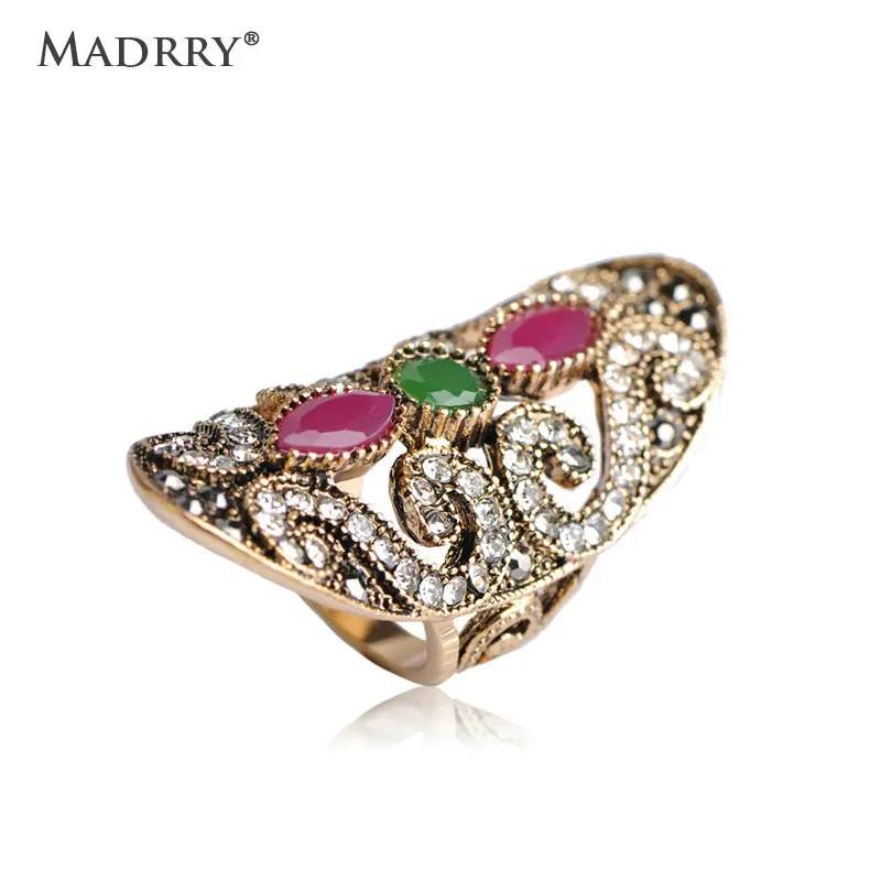 

Madrry Turkish Vintage Oval Resin Rings Super Big Wide Women Aros Jewelry Antique Gold Color Statement Finger Aneis Bijoux