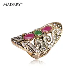 Madrry Turkish Vintage Oval Resin Rings Super Big Wide Women Aros Jewelry Antique Gold Color Statement Finger Aneis Bijoux