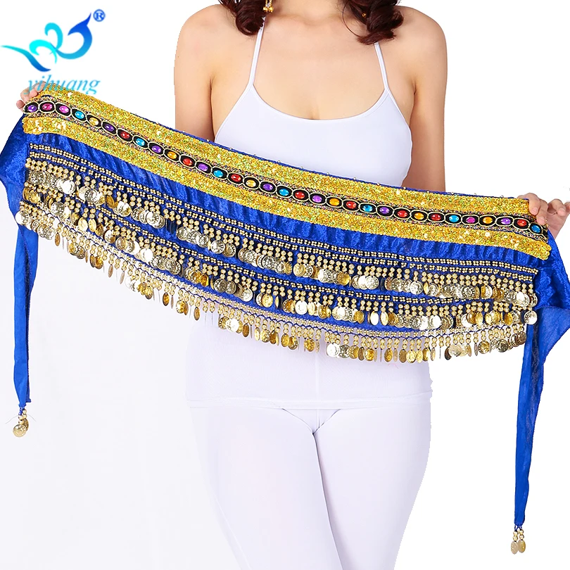 

Indian Hip Scarf Belly Dance Accessory Belly Dancing Costumes Hip Scarf Velvet Practice Performance Wear 3 Rows Gold Coins