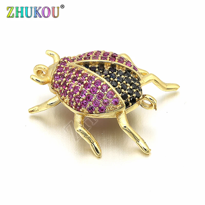 18*21mm High Quality Brass Cubic Zirconia Beetle Charms Connectors, Insects, Mixed Color, Hole: 1mm, Model:VS222