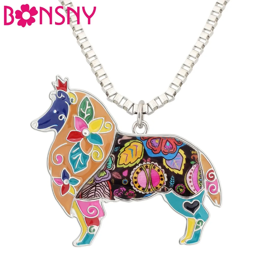 

Bonsny Maxi Statement Metal Alloy Border Rough Collie Dog Choker Necklace Chain Collar Pendant 2016 Fashion Enamel Jewelry Women