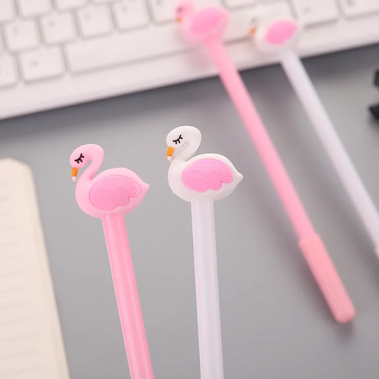 100pcs wholesale Soft Silicon Cartoon Flamingo Neutral Pen Black signature Pen students Stationery Animal signature Pen 0.5mm