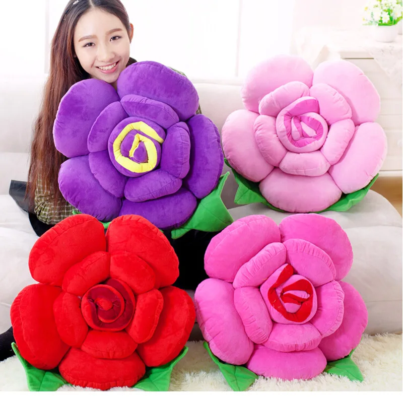 25-48CM Plush Toy Decorate Essential Universal Floral Lumbar Pad Headrest Hold Pillow Home Throw Sofa Rose