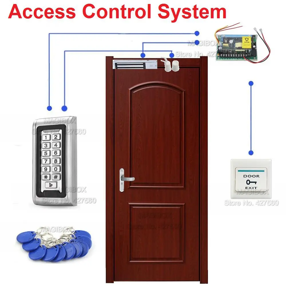 IP68 Waterproof 125kHz RFID Door Access Control System Kit 600lbs Magnetic Lock +Switch+Power Supply +10 key fobs+Door sensor