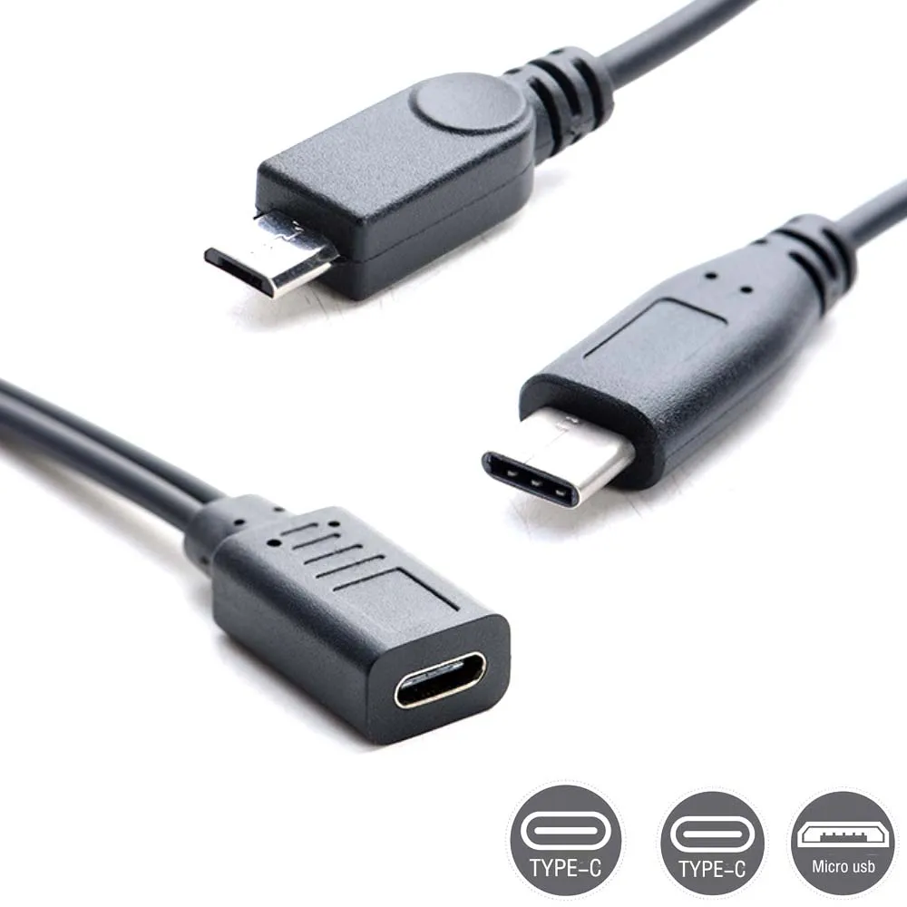 usb 3.1 Type C Female to Micro + type c Male Y Splitter extension Cable charger for phone  camera hard disk