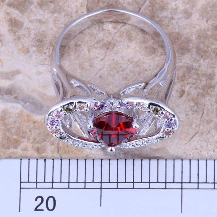 Incredible Multicolor Red Garnet Silver Plated  Women's Ring Size 5 / 6 / 7 / 8 / 9 R0828