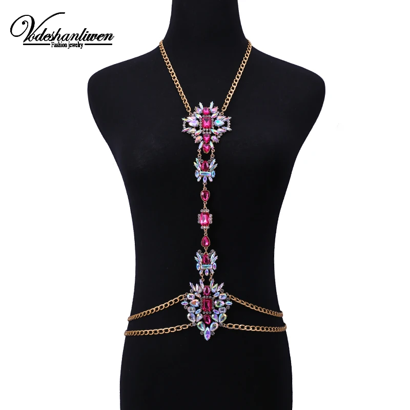 New Sexy Design Luxury Crystal Body Chain Fashion Maxi Waist Chain Statement Jewelry For Women  Statement Necklace body jewelry