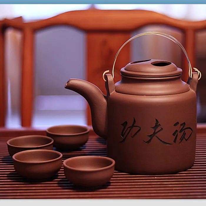 

1400ML Yixing purple clay big teapot 1 tea pot and 4 tea cups teaset teahouse household kettle kung fu tea set cup onsale~!