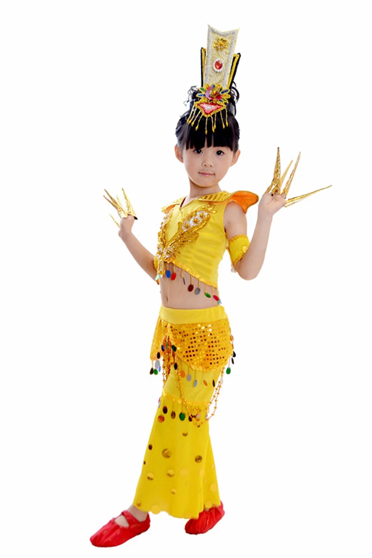 yellow dance suit for children yellow dance costume Thousand-Hand Kwan-yin cosplay clothing festival dance costume