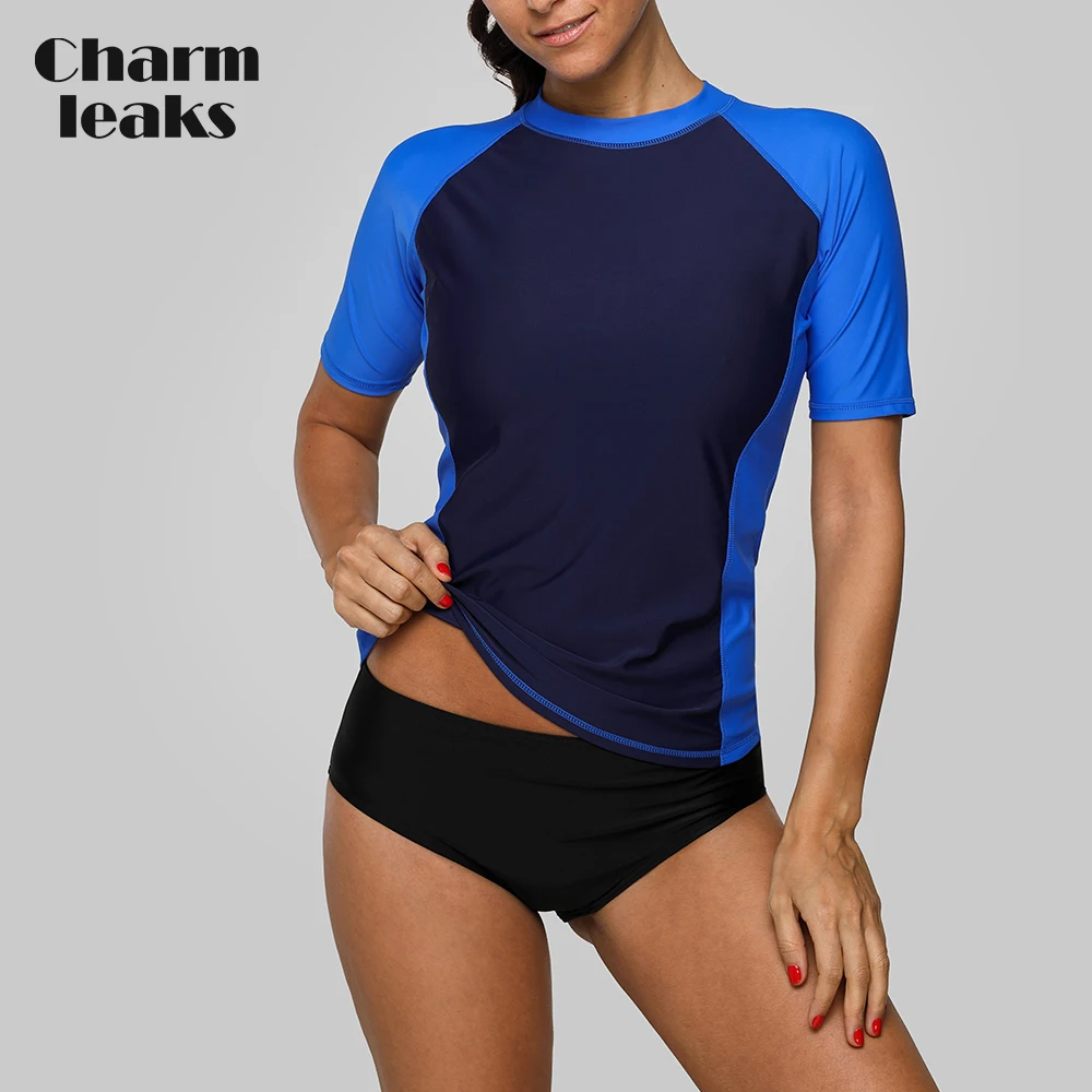 Charmleaks Women Short Sleeve Rash Guard Shirts Rashguard Swimwear Surf Top UPF 50+ Running Shirt Biking Shirts Swimsuit