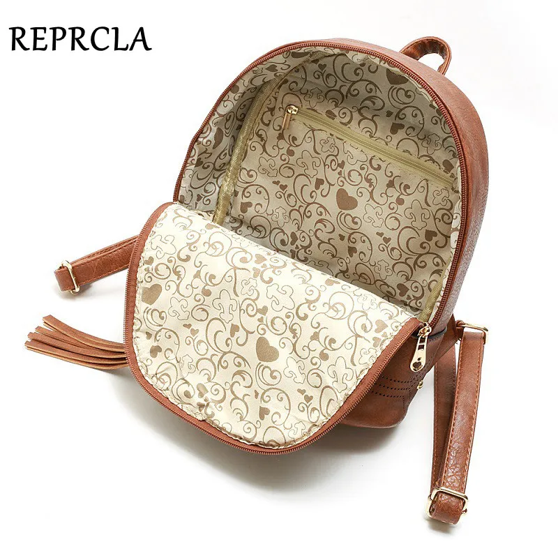 REPRCLA Vintage Women Backpack High Quality Leather Backpacks Tassel Bagpack Female Shoulder Bag Mochila Feminina School Bags