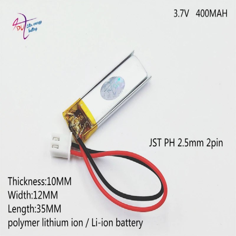 XHR-2P 2.54  400mAh 501235*2 101235 3.7V lithium polymer battery recording pen smart Wearable