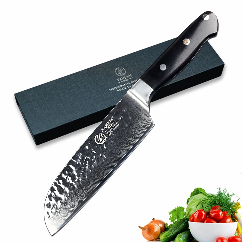 

YARENH 7 Inch Santoku Cleaver Knife Quality Damascus Steel Kitchen Knife With Ebony Handle Vegetable Knife Best Cooking Knives